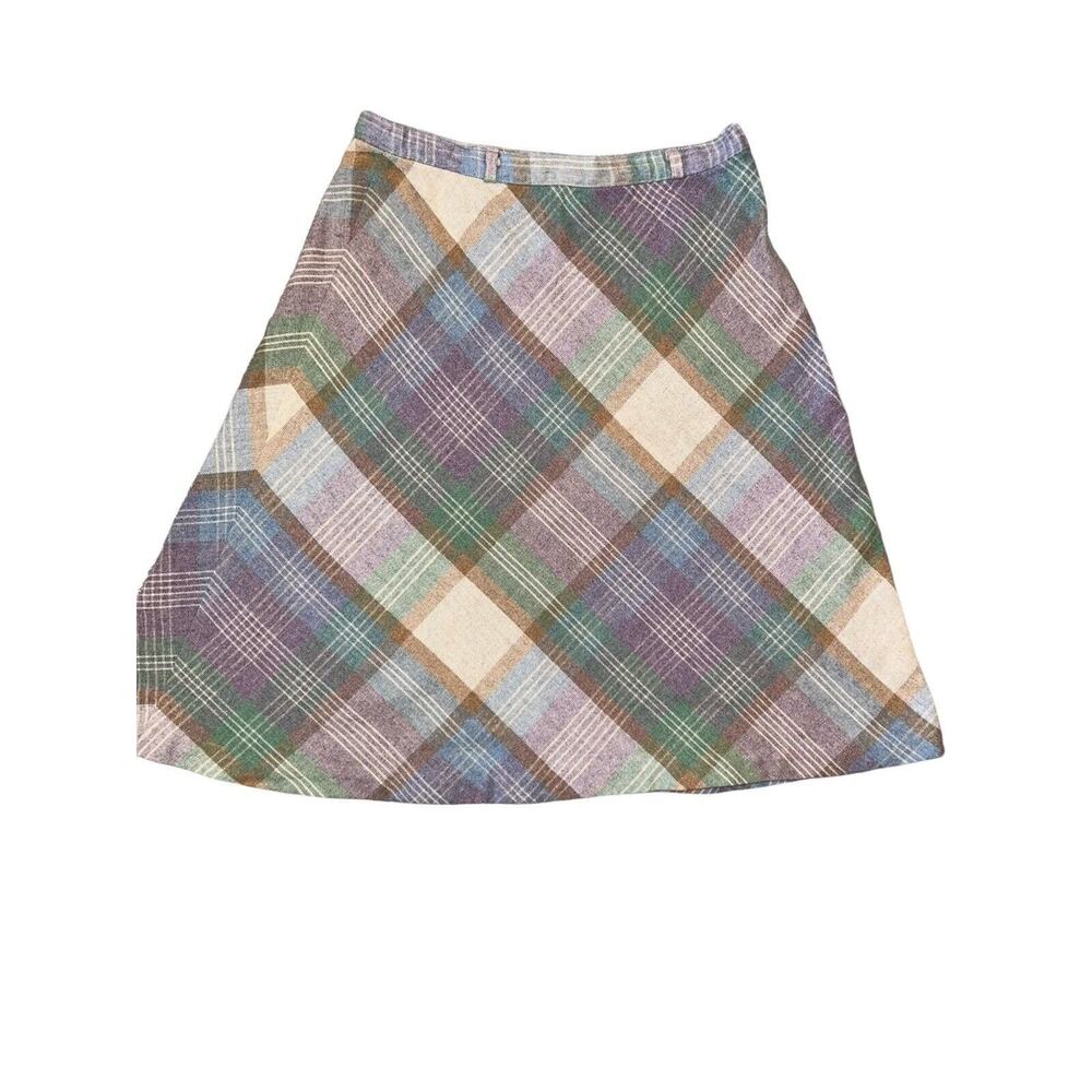 Parsons Place Ltd Wool Skirt- Pastel Plaid Pattern- Belt Loops, Button Zip 31 In
